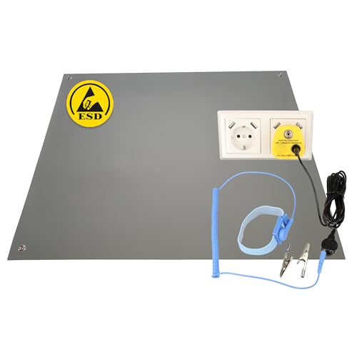 Minadax 80 x 30cm Antistatik ESD Computer Matte Tischmatte „Premiumqualität“ inkl. Manschette + 2,4m Verlängerung + ESD Erdungs-Stecker von Minadax