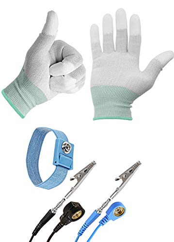 Minadax Anti Statik Erdungs Band ESD Handgelenk Manschette Strap verstellbar mit 2,40m Verlängerung + ESD Handschuhe Gr. -L- von Minadax