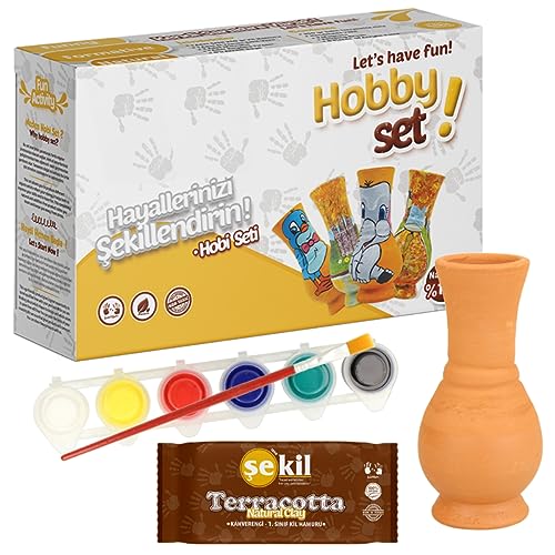 Minadax Hobby Set 250g Natur-Ton Töpferset - Inklusive Fertig-Vase, Farben und Pinsel für grenzenlose Kreativität von Minadax