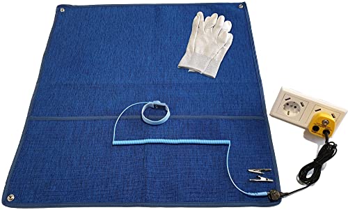Minadax Innovative Anstistatik Arbeitsmatte 60cm x 60cm | Antistatisches ESD Gewebe - High-Tech-Textil - Kein Silikon | + ESD Manschetten-SET 2,4m + Erdungsstecker + ESD Antistatik-Handschuhe von Minadax