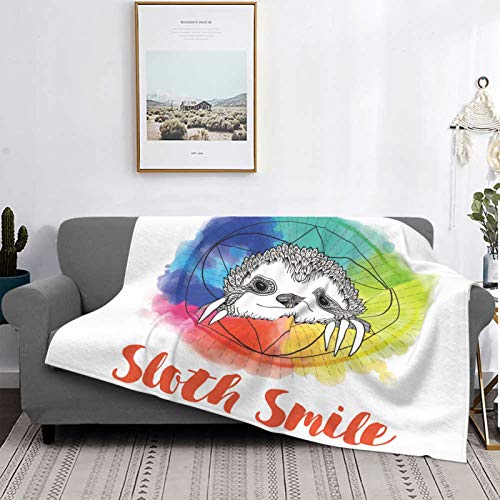 Minalo Throw Blanket Lightweight Ultra-Soft,Rainbow Colored Backdrop Image with Sketchy Happy Smiling Cartoon Sloth Art Print,Microfiber All Season Living Room/Bedroom/Sofa Couch Bed Flannel Quilt,60 von Minalo