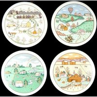 1 Vintage Runde H&r Johnson Ltd Landschaft Fliesen Made in England Retro Design Farmland Natur von MinasTreasureChest