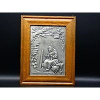 1960S Geprägte Metallrahmen Kunst - Blechkunst West Germany Holzgerahmte Signiert K.n. 11, 5 Zoll Mal 9 von MinasTreasureChest