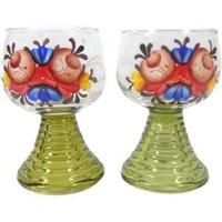 2 Handbemaltes Roemer Schnapsglas Grün Fuß Gläser Vintage Deutsche von MinasTreasureChest