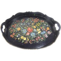 Großes Blumen-Rosa-Grün-Blau-Handbemaltes Volkskunst-Serviertablett Holz-Serviertablett Blumen-Serviertablett Verziertes Serviertablett Vintage von MinasTreasureChest