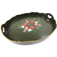 Großes Grünes Handbemaltes Volkskunst-Serviertablett Holz-Serviertablett Blumen-Serviertablett Verziertes Serviertablett Vintage-Serviertablett von MinasTreasureChest