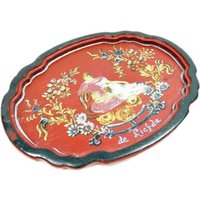 Kleine Rote Hand Bemalt Liebe Volkskunst Servieren Tablett Holz Servieren Blumen Verziert Serviertablett Vintage von MinasTreasureChest