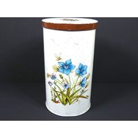 Vintage Blume Zinn Kanister Blau Und Orange Blumen Schöne Kaffee Tee Lagerung Handwerk Begriffe Aussäen Nähen von MinasTreasureChest