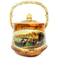 Vintage Braun Gold Zinn Canister Aufbewahrung Mit Griff Einzigartige Verzierte Phantasie Elegantes Design Box Cookie Candy Biscuit von MinasTreasureChest