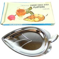 Vintage Candy Cake Dish Plateau Verchromte Serving Leaf Shaped Plate Leaves Silver von MinasTreasureChest