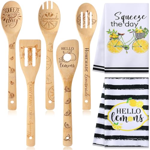 Minatee 7-teiliges Zitronen-Küchendekor-Set, inklusive 2 Küchentüchern und 5 niedlichen Zitronen-Holzlöffeln, rustikale Bambus-Utensilien, Geschenke für Einweihungsfeier, Brautparty, Jahrestag Minatee 7-teiliges Zitronen-Küchendekor-Set, inklusive 2 Küchentüchern und 5 niedlichen Zitronen-Holzlöffeln, rustikale Bambus-Utensilien, Geschenke für Einweihungsfeier, Brautparty, Jahrestag von Minatee