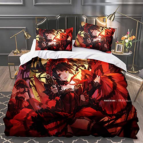 DATE A LIVE Bettbezug mit 2 Kissenbezügen, 3D-Tokisaki Kurumi, bedruckt, mit Reißverschluss, 3-teilig, weiche Mikrofaser, 135 x 200 cm DATE A LIVE Bettbezug mit 2 Kissenbezügen, 3D-Tokisaki Kurumi, bedruckt, mit Reißverschluss, 3-teilig, weiche Mikrofaser, 135 x 200 cm von Minctong