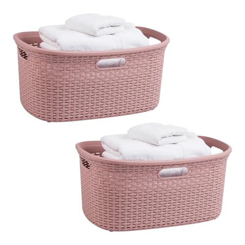 Mind Reader 2er Set Wäschekorb Kunststoff 40 Liter Wäschekorb Weidenmuster 58,4 x 36,8 x 28 cm (Rosa) von Mind Reader