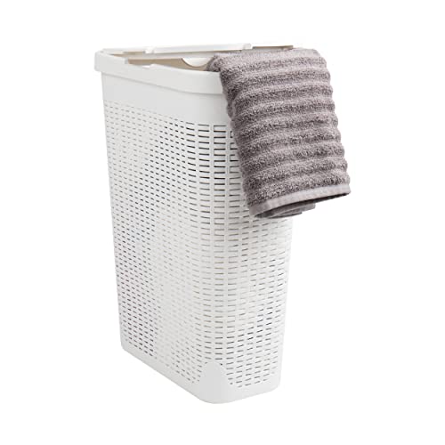 Mind Reader 40 Liter schmaler Wäschekorb, Wäschekorb mit ausgeschnittenen Griffen, Wäschekorb, Aufbewahrung für schmutzige Kleidung, Badezimmer, Schlafzimmer, Schrank, Weiß von Mind Reader