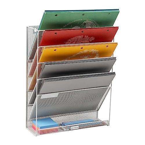 Mind Reader 5-Tier Vertical File Storage Desktop Organizer, Wall Mount, Office, Metal Mesh, 12.75" L x 4" W x 16" H, White von Mind Reader