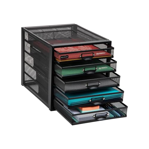 Mind Reader Network Collection, 5-Drawer File Storage, Desk Organizer Etikettenrahmen, Metallgitter, Mehrzweck, Metall, Schwarz 5 Schubladen von Mind Reader