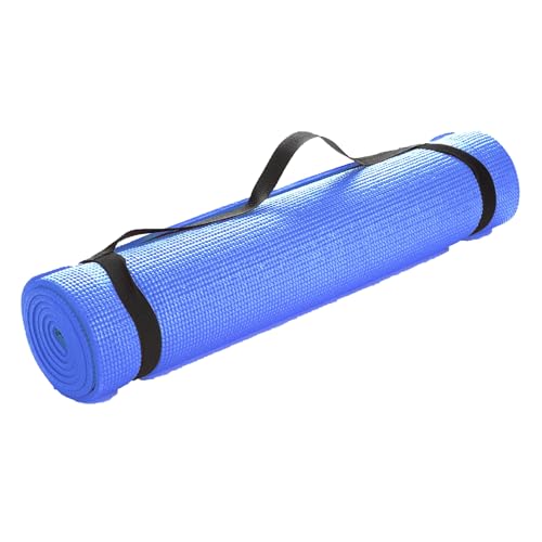 Mind Reader All Purpose Extra Thick Yoga Fitness & Exercise Mats with Carrying Strap, High-Density Anti-Tear, Blue von Mind Reader