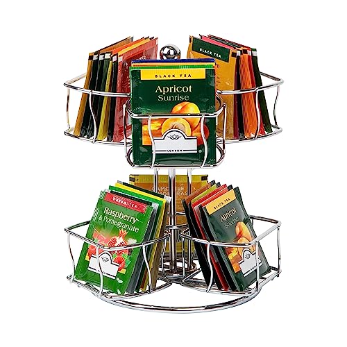 Mind Reader Teebeutel-Karussell, Teestation-Organizer, Arbeitsplatten-Aufbewahrung, Küche, Metall, 17,8 cm L x 17,8 cm B x 21 cm H, Silber von Mind Reader