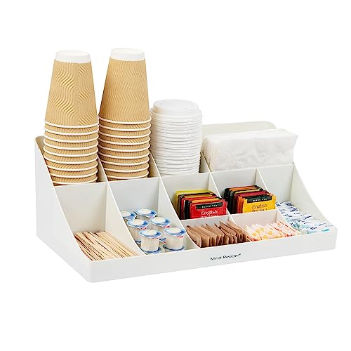 Mind Reader COMORG-WHT Station, Coffee Bar 11-Compartment, 2-Tier Cup and Condiment Countertop Organizer, 17.875"L x 9.5"W x 6.625"H, Plastic, White von Mind Reader