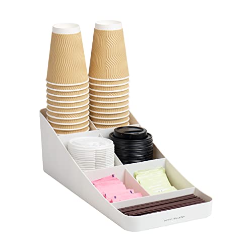 Mind Reader COMP7-WHT Trove 7-Compartment Coffee Cup and Condiment Countertop Organizer, 7.25"L x 15.5"W x 5.25"H, Plastic, White von Mind Reader
