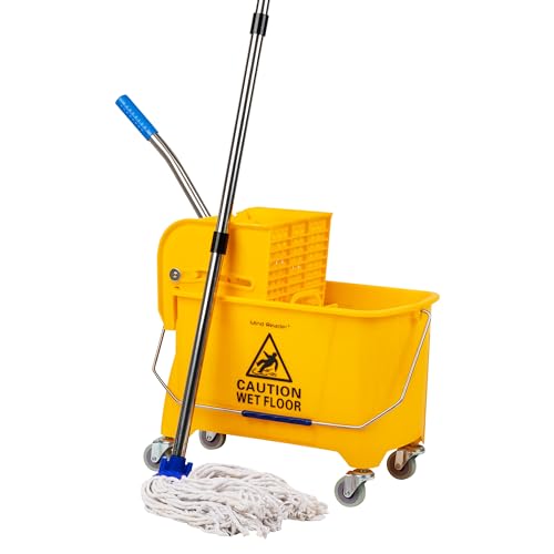 Mind Reader Eimer mit Auswringer und Wischmopp-Set, 22 Qt (5,5 Gallonen), Bodenreinigung, Räder, 41,3 cm L x 27,3 cm B x 62,2 cm H, Gelb von Mind Reader