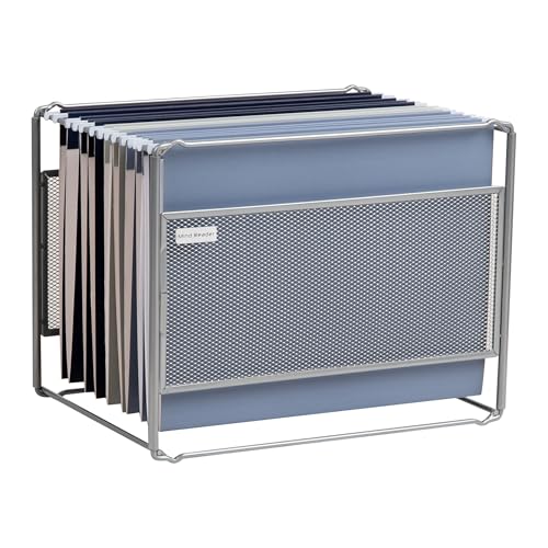 Mind Reader Hanging File Folder Organizer, Desktop Organizer, Storage, Office, Metal Mesh, 13" L x 9.75" W x 10.25" H, Silver von Mind Reader