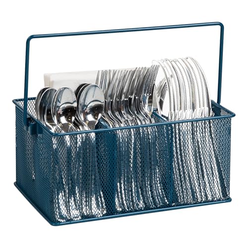 Mind Reader Network Collection, 4-Compartment Utensil Supply Caddy with Handle, Countertop or Desktop Organizer, Metal Mesh, 10" L x 7" W x 4.75" H, Turquoise, Single von Mind Reader
