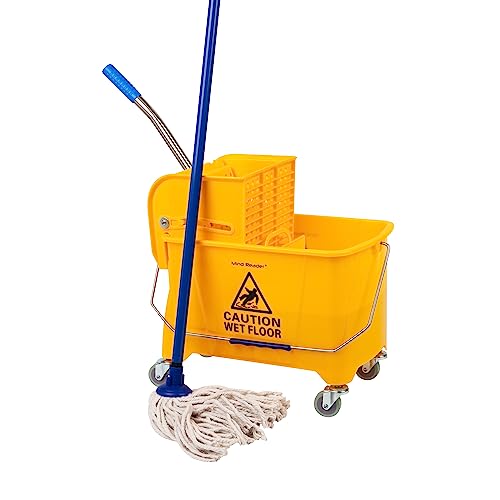 Mind Reader Mobile Heavy Duty Mop Bucket with Upward Press Wringer, 22-Quart Capacity, 16.25"L x 10.75"W x 24.5"H, Yellow von Mind Reader