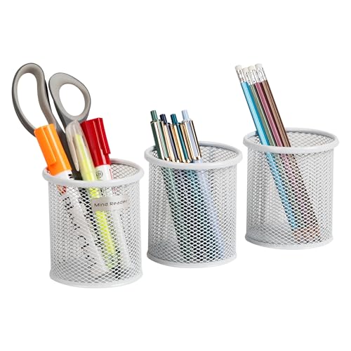 Mind Reader Pen and Accessories Holder, Desktop Organizer, Office, Metal Mesh, 3.5" L x 3.5" W x 3.75" H, Set of 3, White von Mind Reader