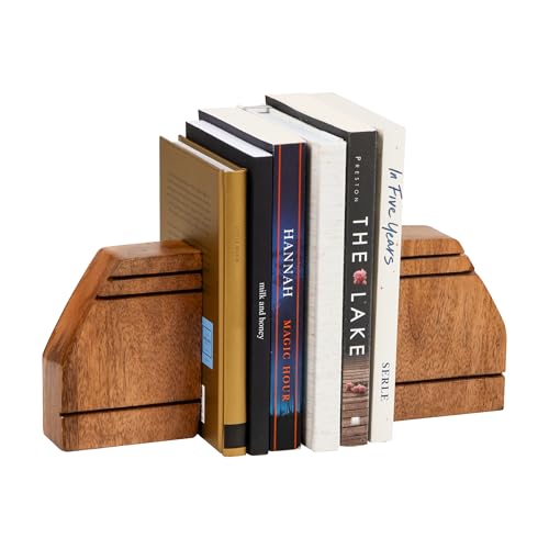Mind Reader Rustikale Holzblock-Buchstützen, natürliche dekorative Halter für Bücher und Zeitschriften, Rutschfester Schreibtisch- oder Regal-Organizer, 2er-Set, Braun von Mind Reader