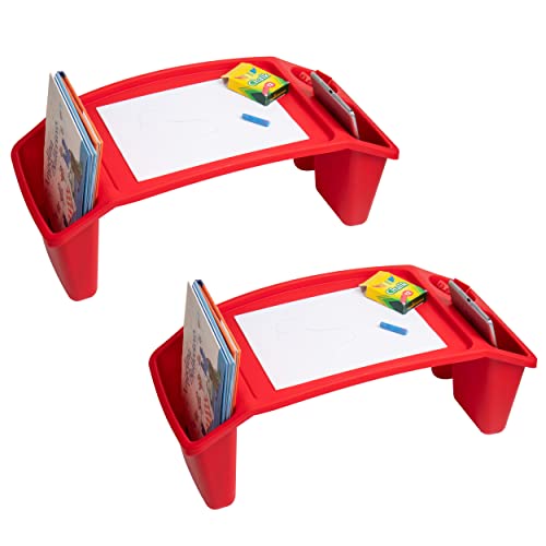 Mind Reader Sprout Collection, Portable Desk, Breakfast Tray, Laptop Desk, Side Storage Pockets with 3 Compartments for Toys, Books, Games and Snacks, Set of 2, 22.25" L x 10.75" W x 8.5" H, Red von Mind Reader