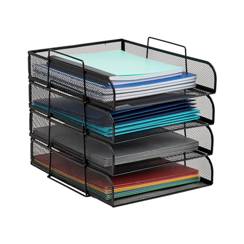 Mind Reader Stackable Paper Tray, Desktop Organizer, File Storage, Office, Metal Mesh, 10.5" L x 13.5" W x 11.25" H, 4 Pcs., Black von Mind Reader