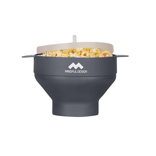 Das ORIGINAL Mindful Design Mikrowellen-Popcorn-Popper - Silikonschüssel, BPA-frei & spülmaschinenfest (Grau) von Mindful Design