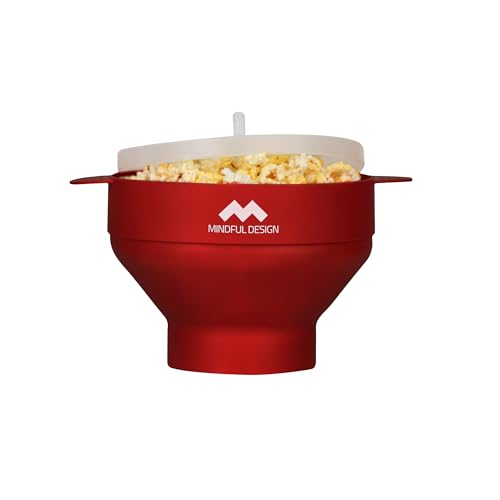 Das ORIGINAL Mindful Design Mikrowellen-Popcorn-Popper - Silikonschüssel, BPA-frei & spülmaschinenfest (Kirschrot) von Mindful Design