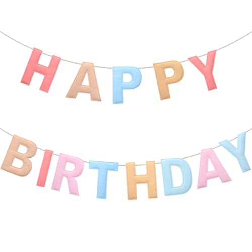 Mindsoft Filz-Girlande "Happy Birthday", Regenbogen-Banner, wiederverwendbar, Partyzubehör für Party-Dekoration (Macaron-Farbe) von Mindsoft