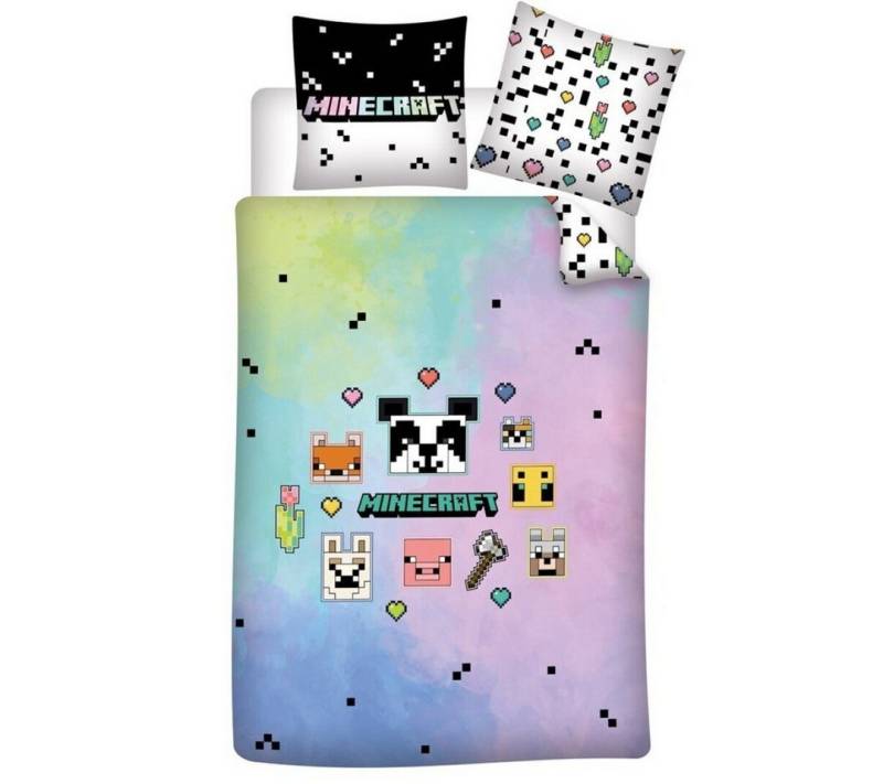 Bettwäsche Minecraft Gamer Panda Mikrofaser Bettwäsche Set, Minecraft, Mikrofaser, 2 teilig, Deckenbezug 135/140x200 Kissenbezug 63x63 cm von Minecraft