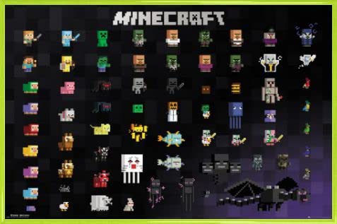 Minecraft Poster Plakat | Bild und Kunststoff-Rahmen - Pixel Sprites (91 x 61cm) von Minecraft