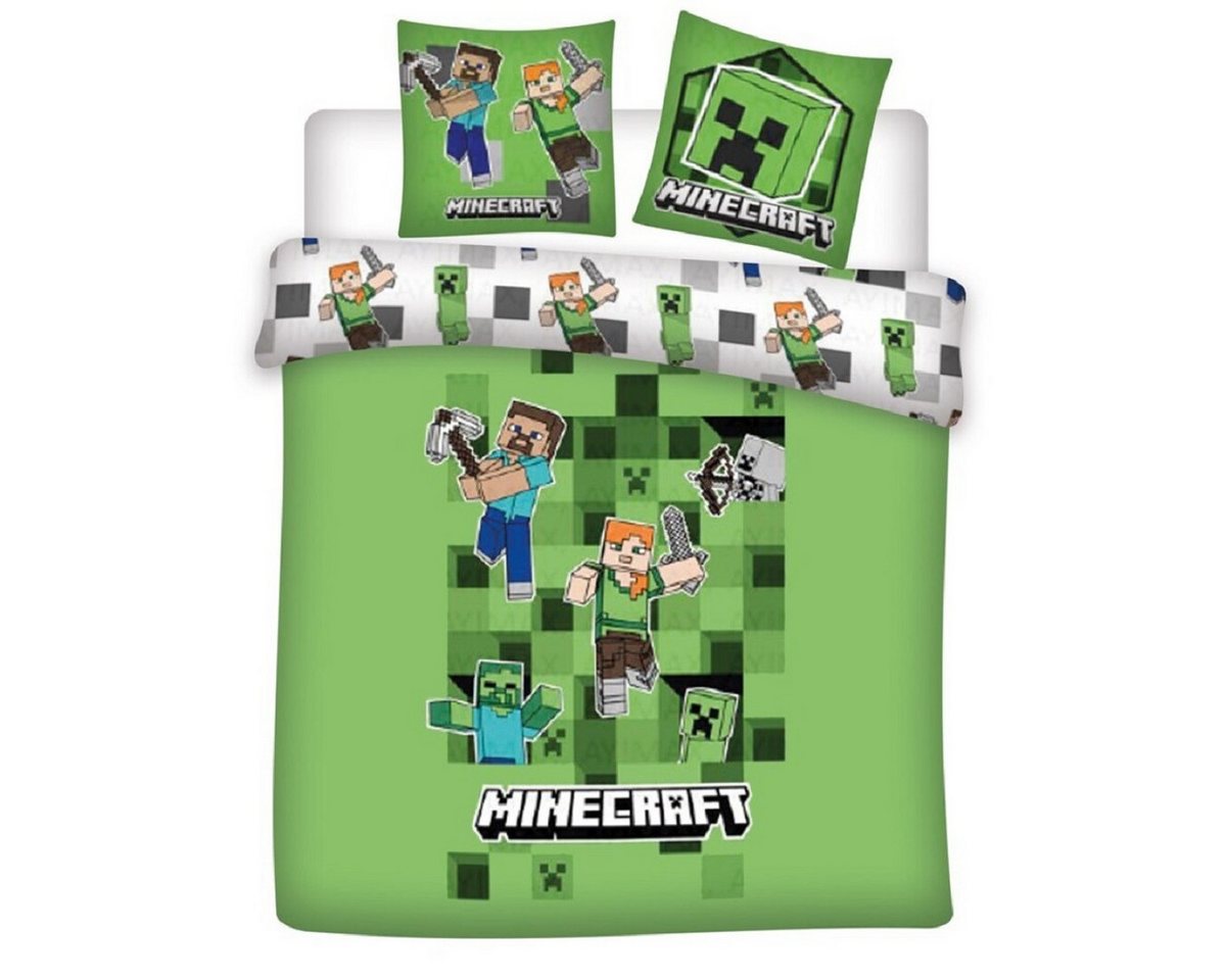 Minecraft Bettwäsche 3-teiliges – 1x Deckenbezug (240x220) & 2x Kissenbezug (65x65 cm), Polycotton, 3 teilig von Minecraft