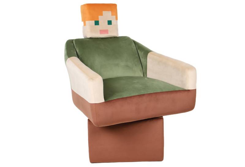 Minecraft Drehsessel für Kinder, Jugendliche & Erwachsene - praktische 360° Drehfunktion, Mit Lehne und Kopfstütze - im Design des Charakter Alex von Minecraft