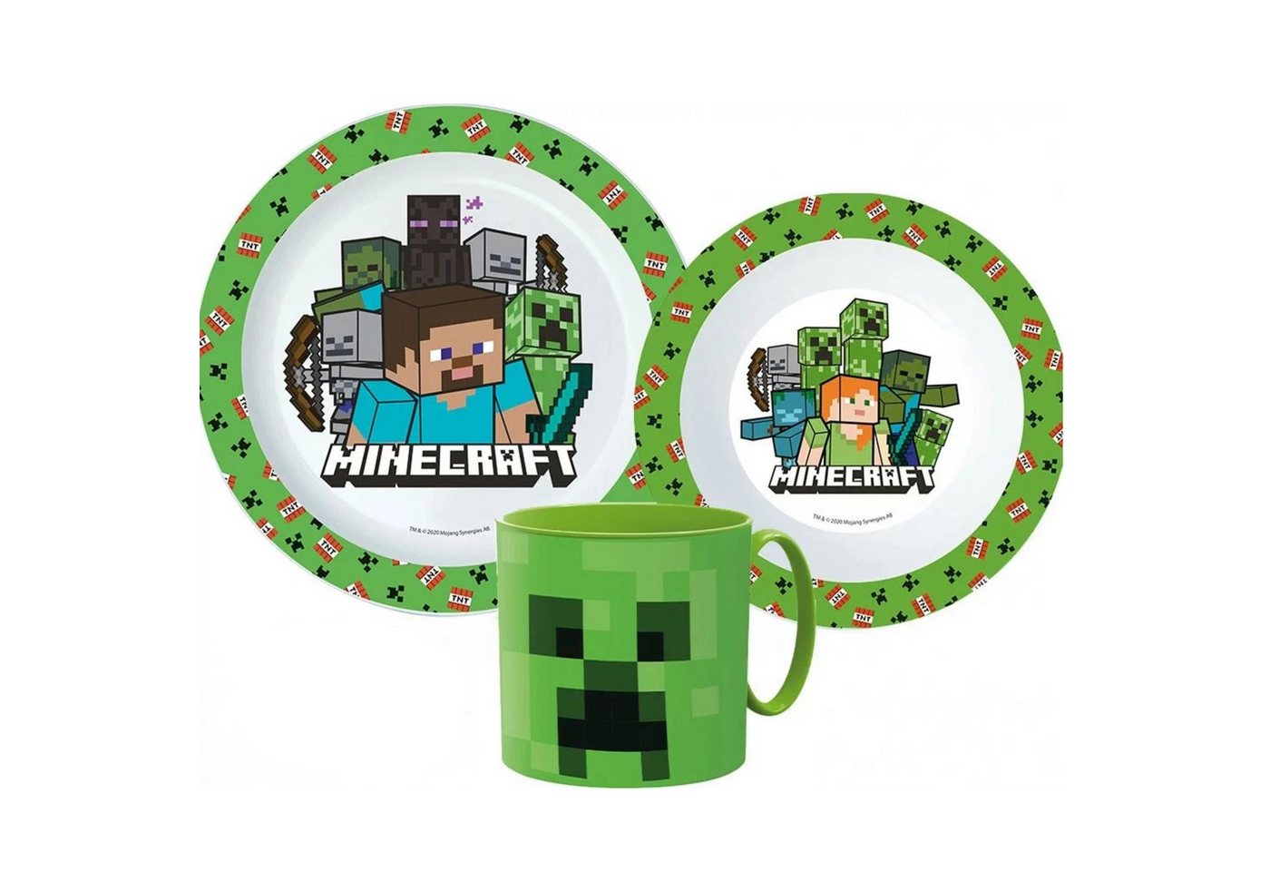 Minecraft Frühstücks-Geschirrset Minecraft Creeper 3 teiliges Kinder Geschirr Set (3-tlg), Kunststoff von Minecraft