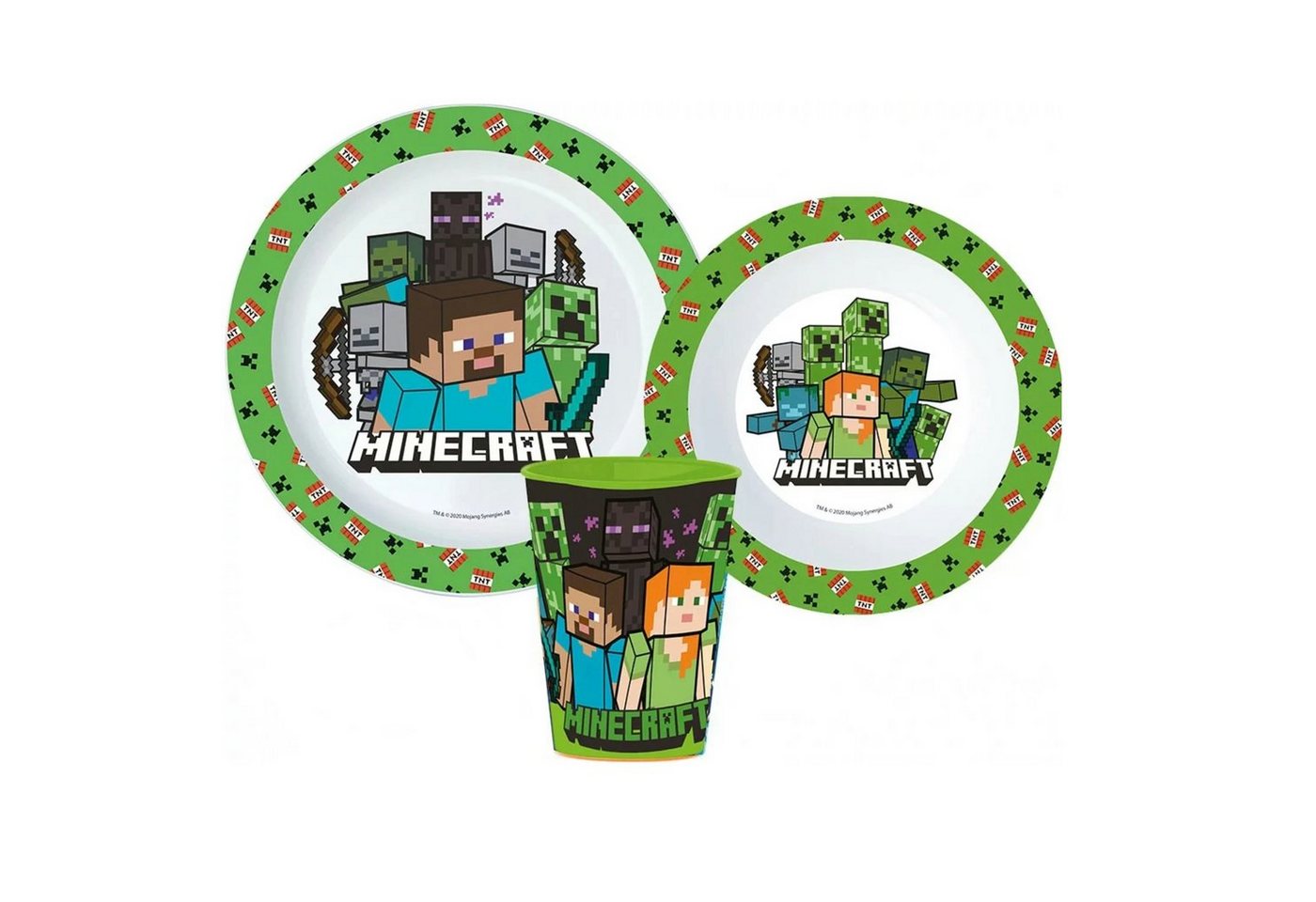 Minecraft Kindergeschirr-Set Minecraft Steve and Alex Kinder Set Teller Schüssel Becher von Minecraft