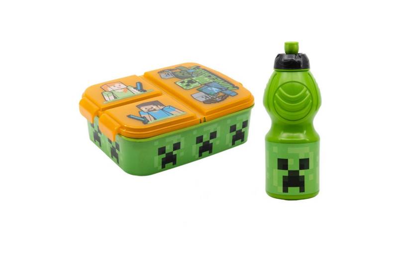 Minecraft Lunchbox Minecraft Kinder 2 tlg. Set 3 Kammern Brotdose Trinkflasche 400ml, (2-tlg., Spar-Set) von Minecraft