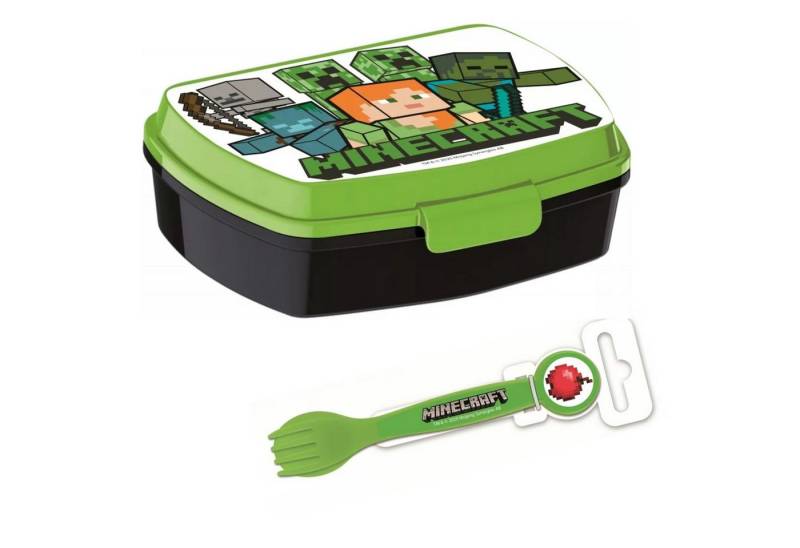 Minecraft Lunchbox Minecraft Kinder Brotdose plus Gabel und Löffel, Kunststoff, (3-tlg) von Minecraft