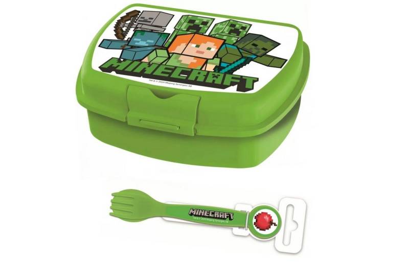 Minecraft Lunchbox Minecraft Kinder Brotdose plus Gabel und Löffel, Kunststoff, (3-tlg) von Minecraft