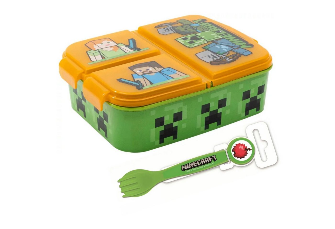 Minecraft Lunchbox Minecraft Kinder Set Brotdose 3 separate Fächer, Gabel, Löffel, Kunststoff, (3-tlg) von Minecraft