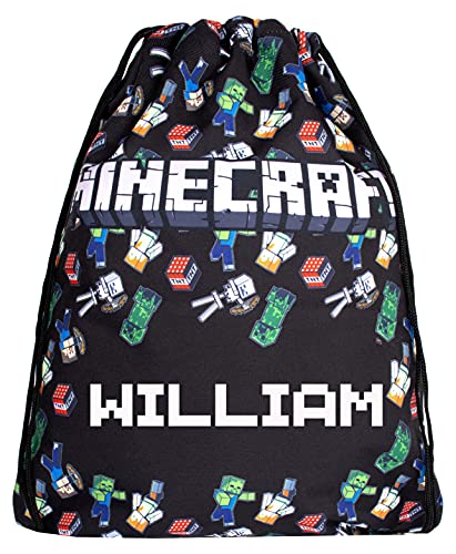 Minecraft - Welt personalisierte Kordelzug Taschen - Große Schule Tasche, Turnbeutel & Schule PE Kit - Offizielle Merchandise - Personalisierte Turnbeutel Fanatics von Minecraft