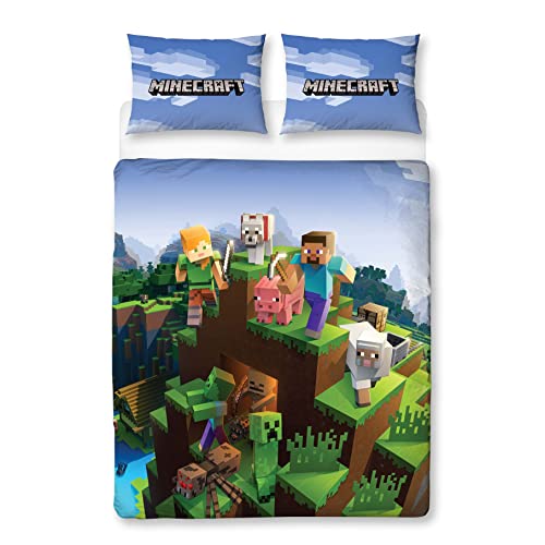 Minecraft Offizielles Bettwäsche-Set für Doppelbetten | Episches Design wendbare 2-seitige Bettwäsche inklusive passenden Kissenbezügen | Character World Brands Gaming Doppelbett Set | Polycotton von Minecraft