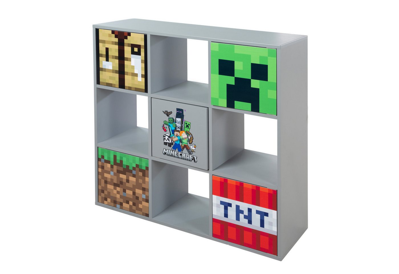 Minecraft Regal mit 4 Fächern & 5 Push to Open Türen - aus Holz mit Minecraft Motiv, 9 Fächer- Stauraumregal für Kinder, Jugendliche & Erwachsene - Grau Minecraft Regal mit 4 Fächern & 5 Push to Open Türen - aus Holz mit Minecraft Motiv, 9 Fächer- Stauraumregal für Kinder, Jugendliche & Erwachsene - Grau von Minecraft