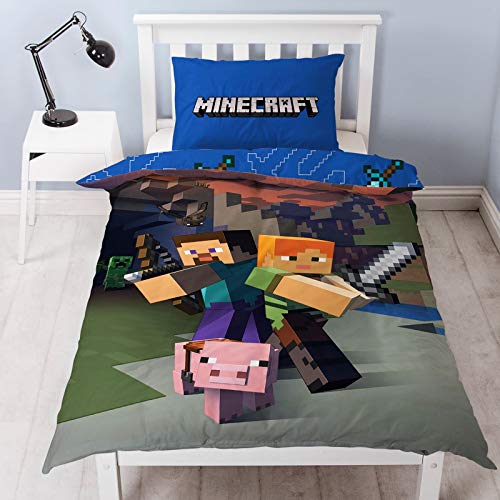 Minecraft – Wendebettwäsche-Set, Polyester-Baumwoll-Mischung, Blau, Einzelbett von Minecraft