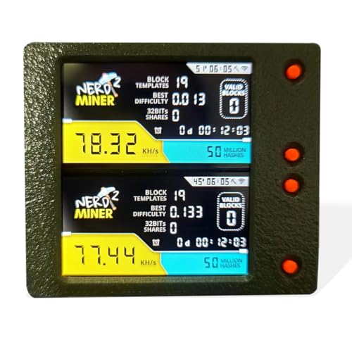 NerdMiner V2 Plus 78KH/s Bitcoin Solo Lotterie Miner*2 |T-Display S3 S19 Mining Lotterie 1.6.3 - T-Solo Lotterie 1.6.3 - Low Power Consumption & WiFi Connection with case (Nerdminer V2 -Dual Screen) von MinerXpert